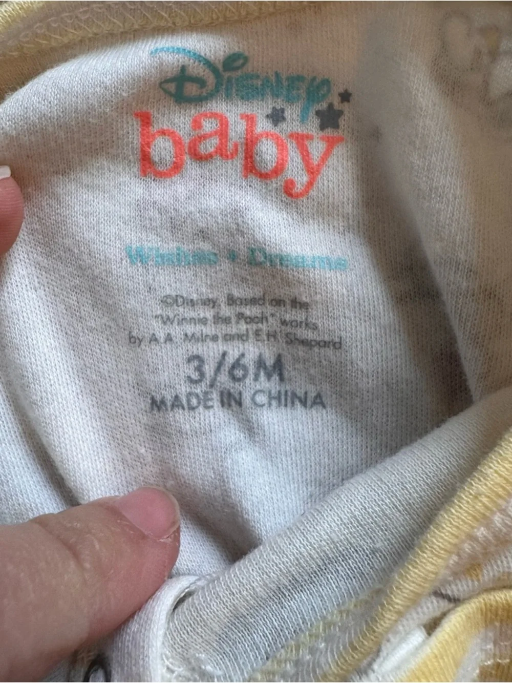 Disney Baby Pooh Pajama‎ Footed Sleeper Butter Yellow button down 3/6 months